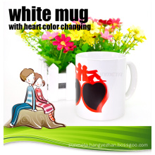 white mug with heart color changing